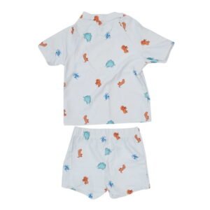 Vaikiškas dviejų dalių baltas maudymosi kostiumėlis su įvairiaspalviais raštais