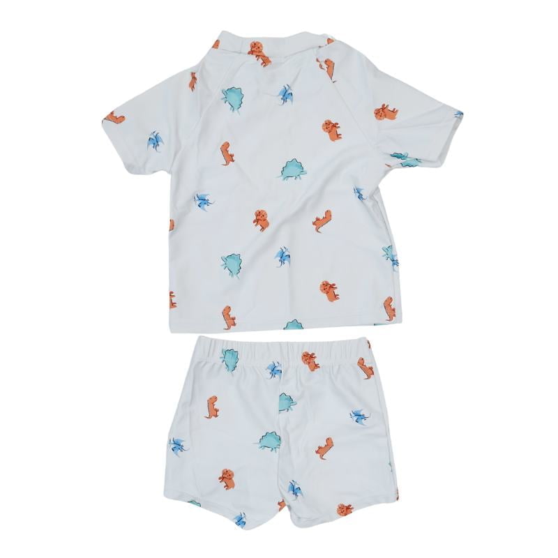 Vaikiškas dviejų dalių baltas maudymosi kostiumėlis su įvairiaspalviais raštais