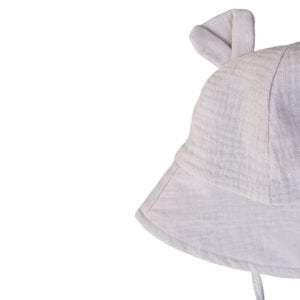 Pilka vaikiška kepuraitė su ausytėmis ir raišteliais Pilka 100% medvilnės vaikiška kepuraitė