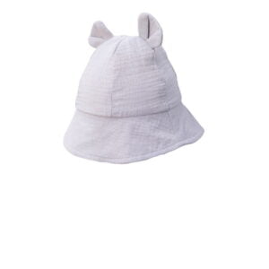 Pilka vaikiška kepuraitė su ausytėmis ir raišteliais Pilka 100% medvilnės vaikiška kepuraitė
