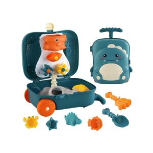 Smėlio žaislas lagaminas DINO komplektas Atidarytas vaikiškas smėlio žaislas lagaminas DINO visas komplektas