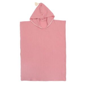 Vaikiškas rausvas muslino pončas iš 100% medvilnės