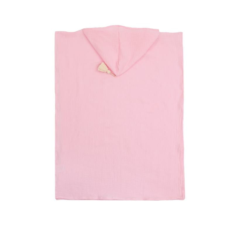 Vaikiškas rožinis muslino pončas iš 100% medvilnės