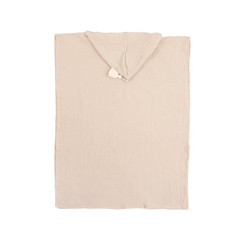 Vaikiškas smėlio spalvos muslino pončas iš 100% medvilnės