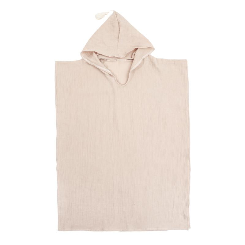 Vaikiškas smėlio spalvos muslino pončas iš 100% medvilnės