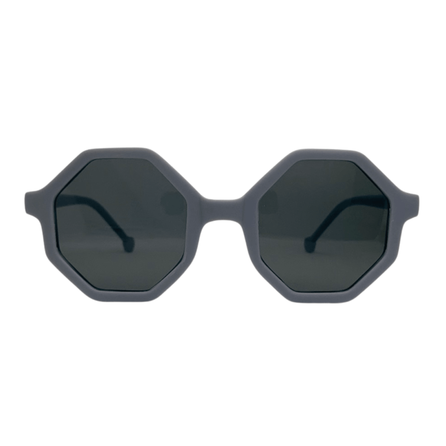 Vaikiški UV400 apsaugos akiniai nuo saulės su tamsiai pilkais aštuonkampiais rėmeliais