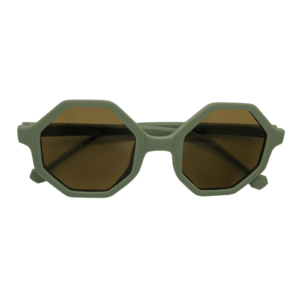 Vaikiški UV400 apsaugos akiniai nuo saulės su miško samanų spalvos aštuonkampiais rėmeliais