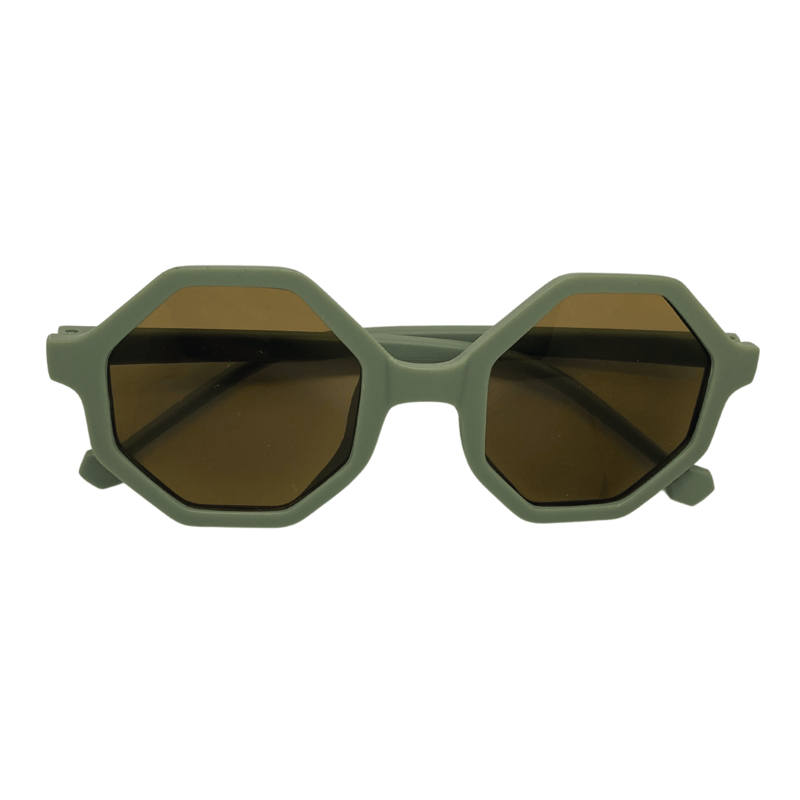 Vaikiški UV400 apsaugos akiniai nuo saulės su miško samanų spalvos aštuonkampiais rėmeliais