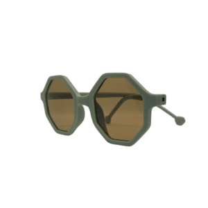 Vaikiški UV400 apsaugos akiniai nuo saulės su miško samanų spalvos aštuonkampiais rėmeliais