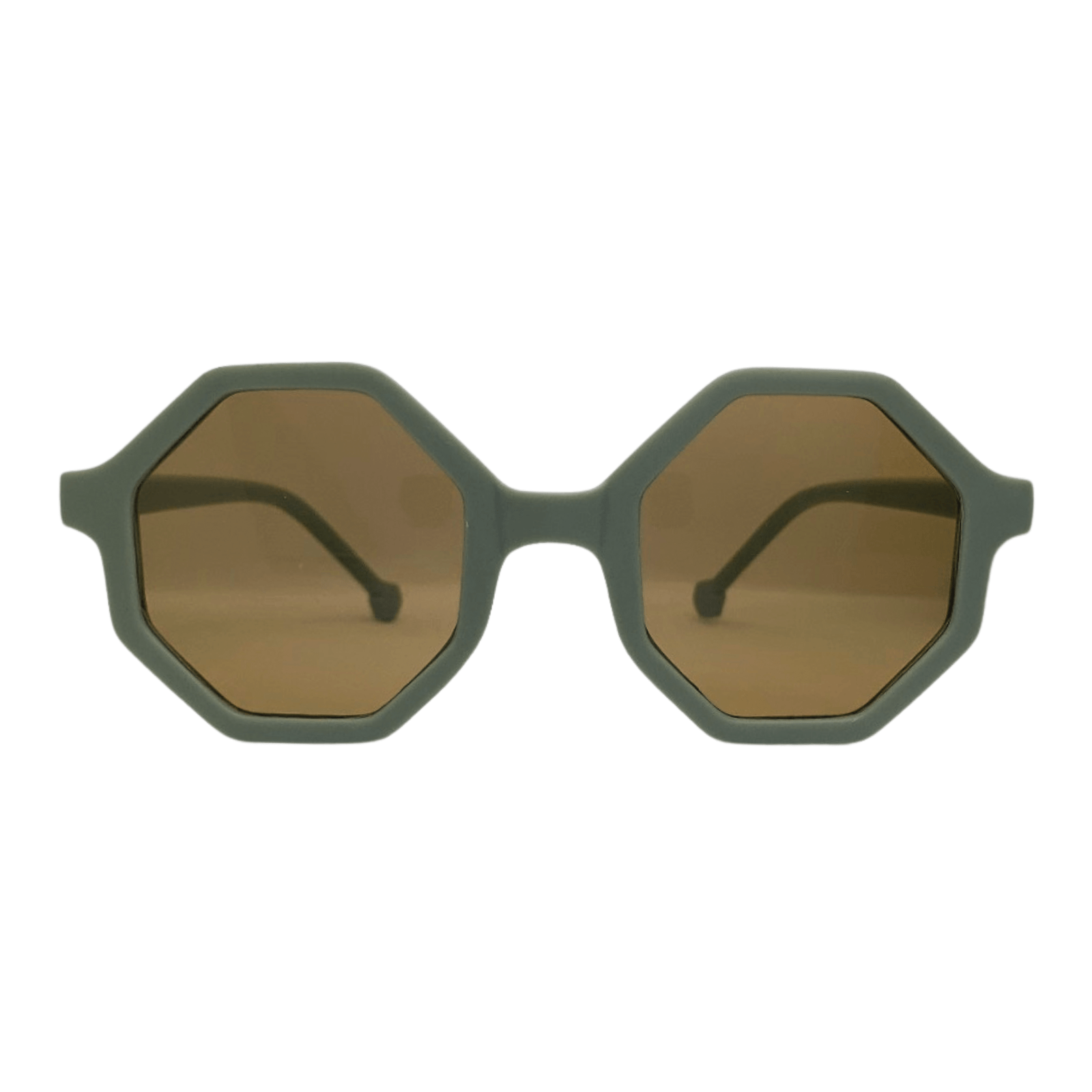 Vaikiški UV400 apsaugos akiniai nuo saulės su miško samanų spalvos aštuonkampiais rėmeliais