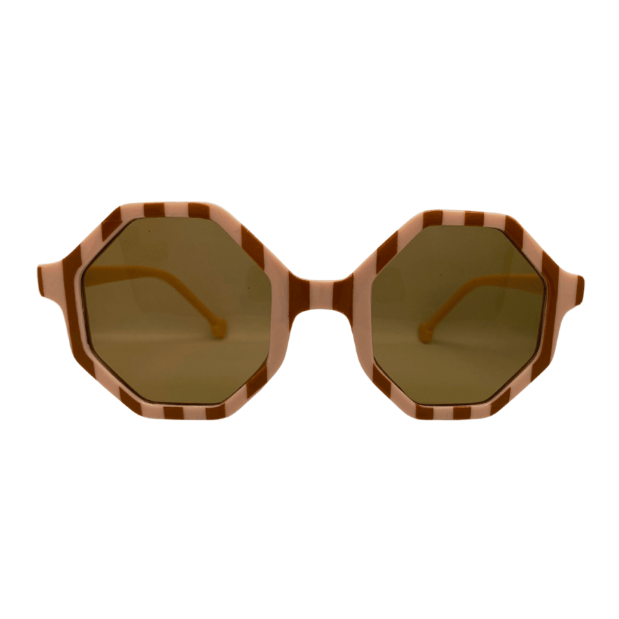 Vaikiški UV400 apsaugos akiniai nuo saulės su dryžuotais aštuonkampiais rėmeliais