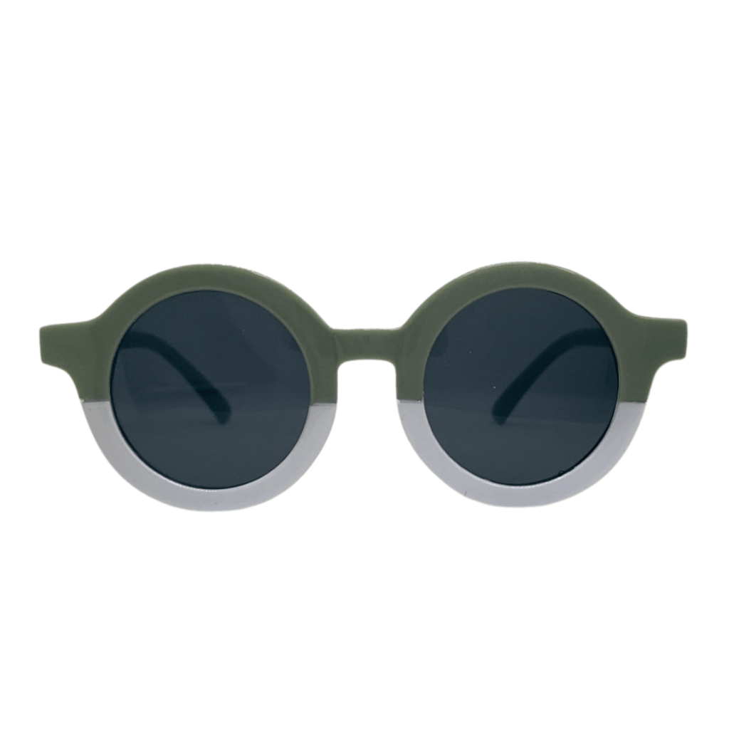 Vaikiški UV400 apsaugos akiniai nuo saulės su apvaliais žalios ir baltos spalvos rėmeliais
