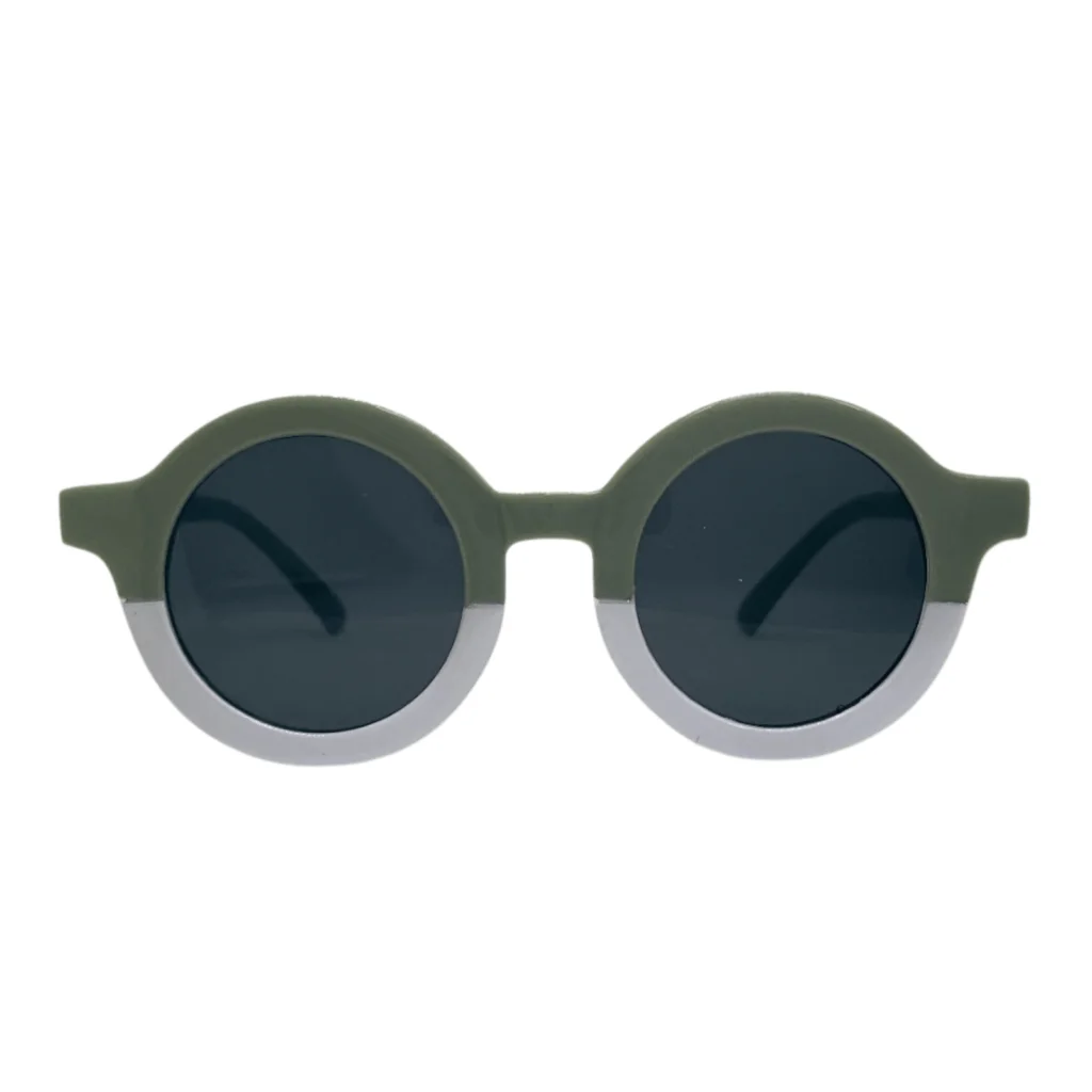 Vaikiški UV400 apsaugos akiniai nuo saulės su apvaliais žalios ir baltos spalvos rėmeliais