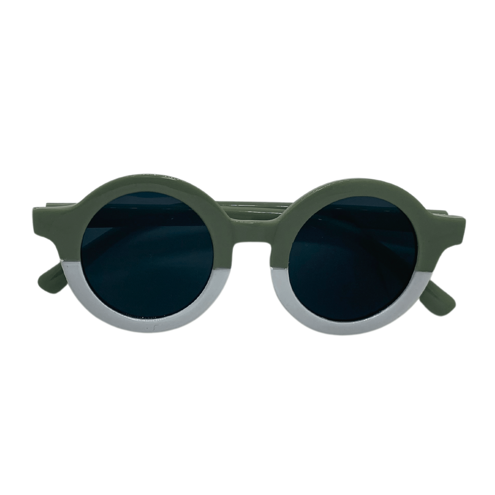 Vaikiški akiniai nuo saulės WAVES lęšiai Vaikiški UV400 apsaugos akiniai nuo saulės su apvaliais žalios ir baltos spalvos rėmeliais