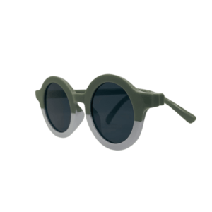 Vaikiški akiniai nuo saulės WAVES profiliu Vaikiški UV400 apsaugos akiniai nuo saulės su apvaliais žalios ir baltos spalvos rėmeliais